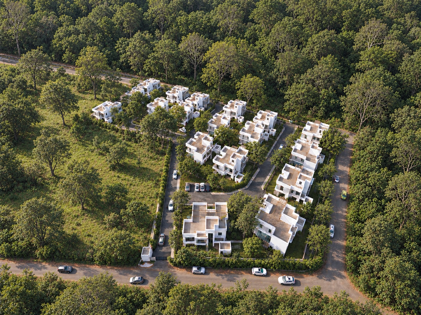 Aerial artist’s impression of the villa estate